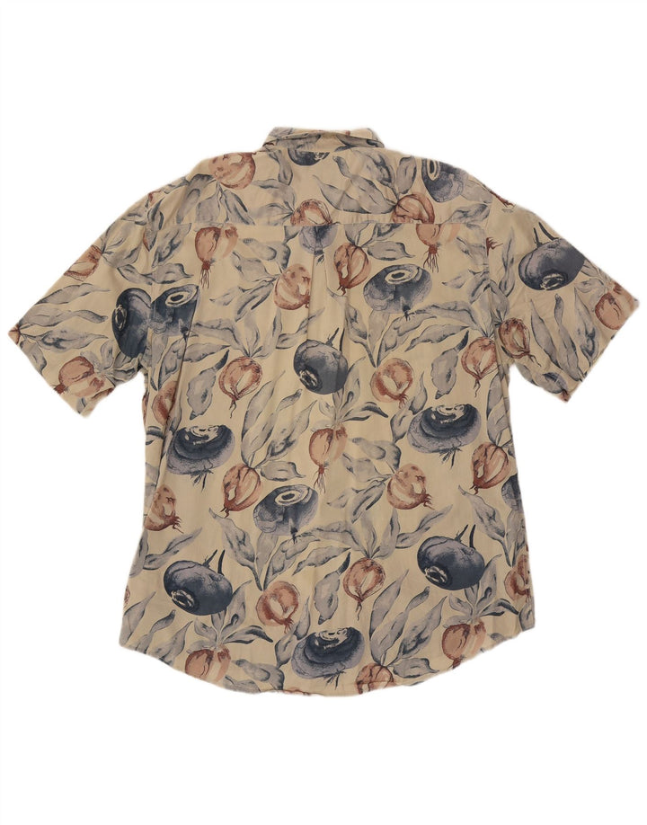 Vintage hombres patrón abstracto camisa de manga corta algodón beige grande