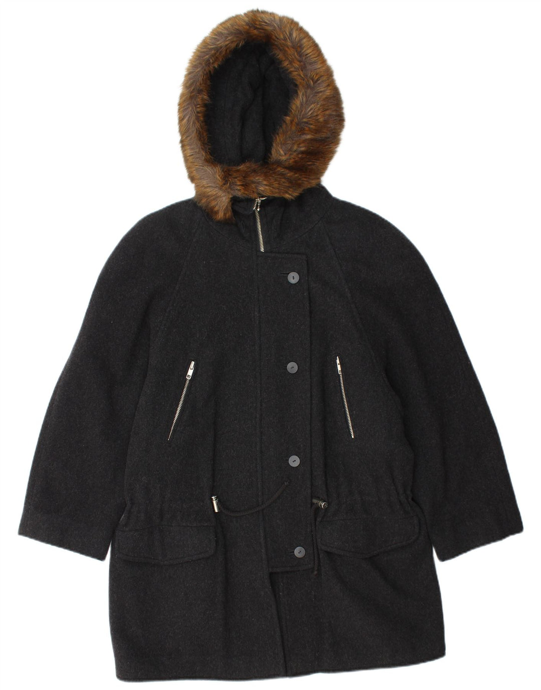 SCHERER Chaqueta parka extragrande con capucha para mujer EU 38 Lana gris medio
