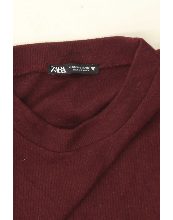 Zara Mujer Blusa Corta Top UK 8 Small Borgoña