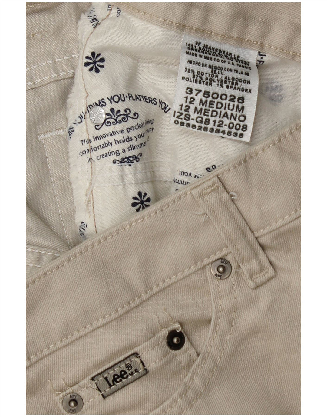 LEE Pantalones cortos casuales para mujer US 12 grande W32 algodón beige