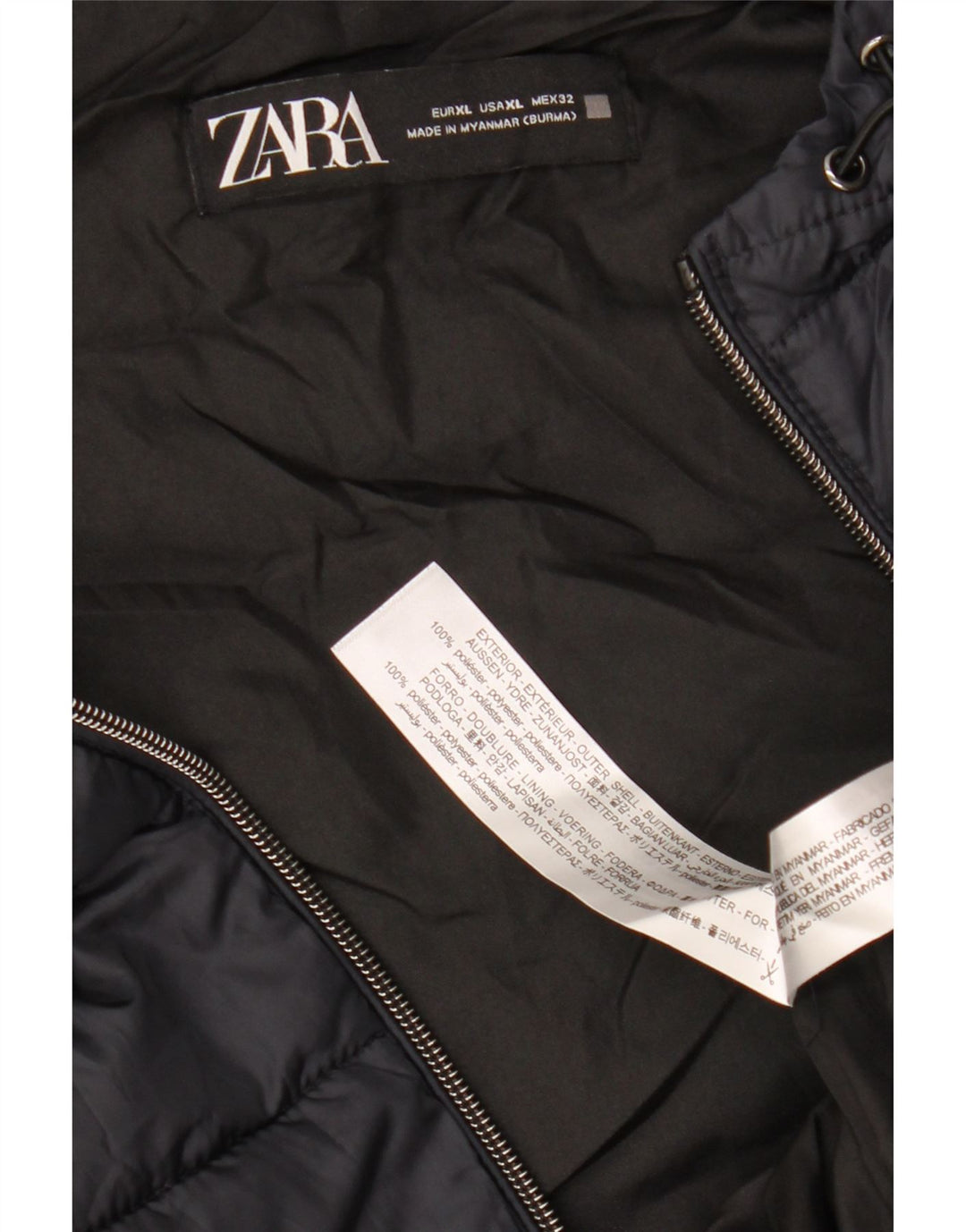 ZARA Mujer Chaleco Acolchado Con Capucha ES 40 XL Poliéster Azul Marino