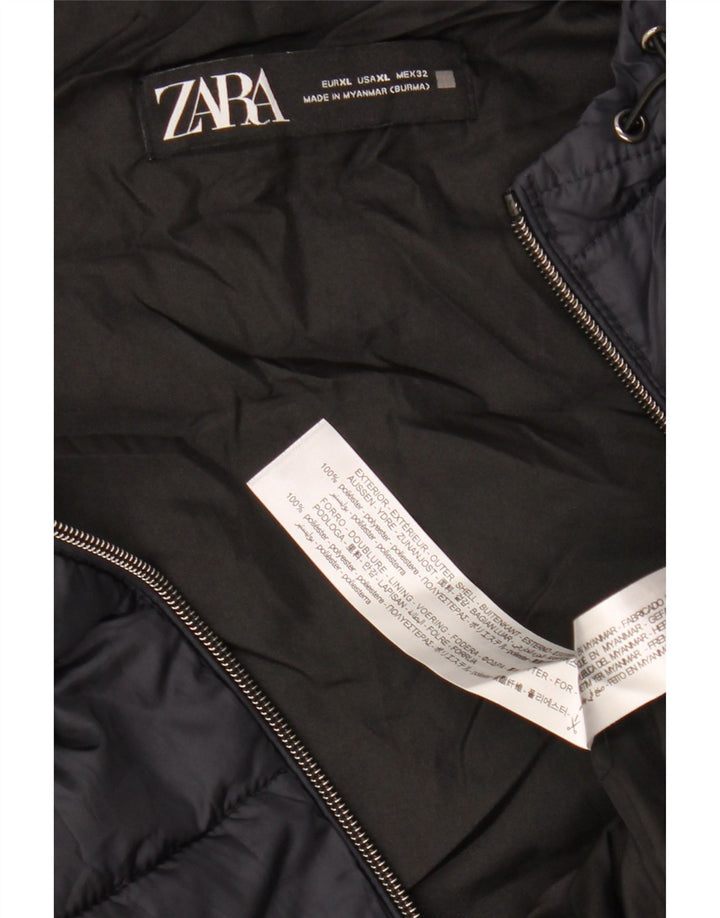 ZARA Mujer Chaleco Acolchado Con Capucha ES 40 XL Poliéster Azul Marino