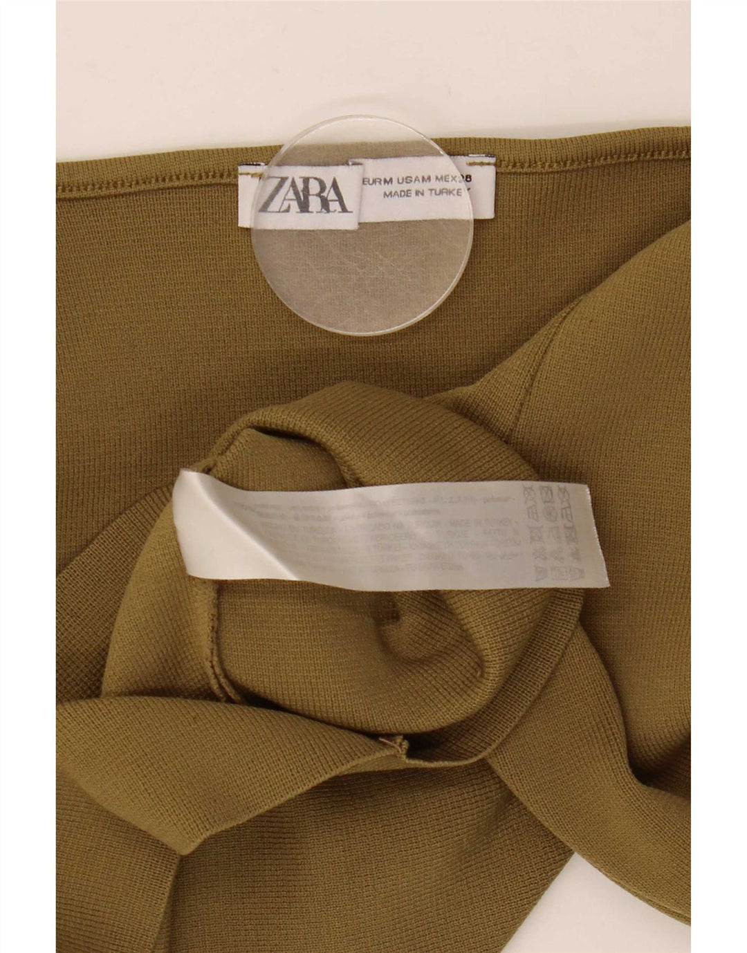 Zara Mujer Crop Top Manga Larga UK 42 Medio Caqui Poliéster