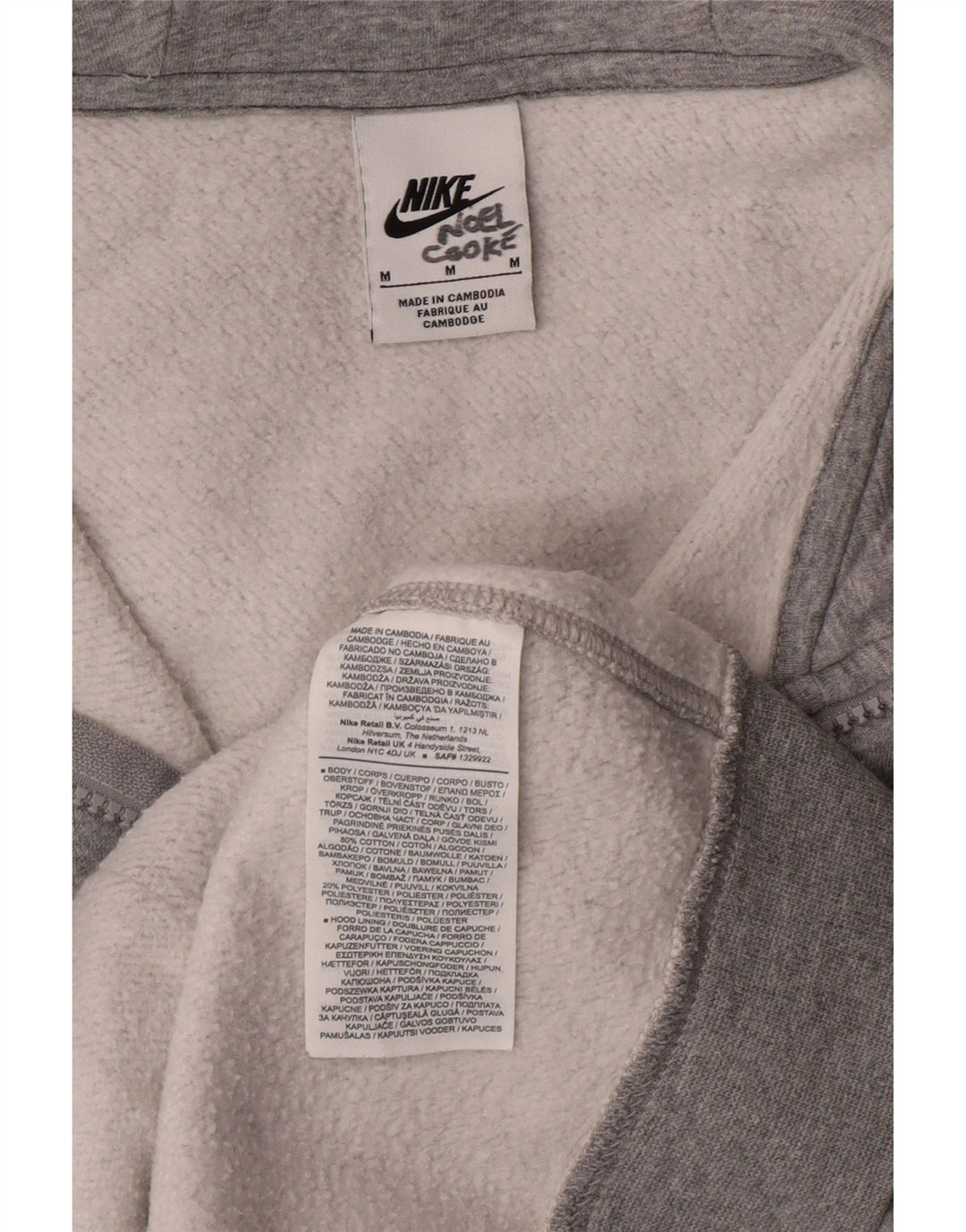 NIKE Mens Zip Hoodie Sweater Medium Grey Cotton
