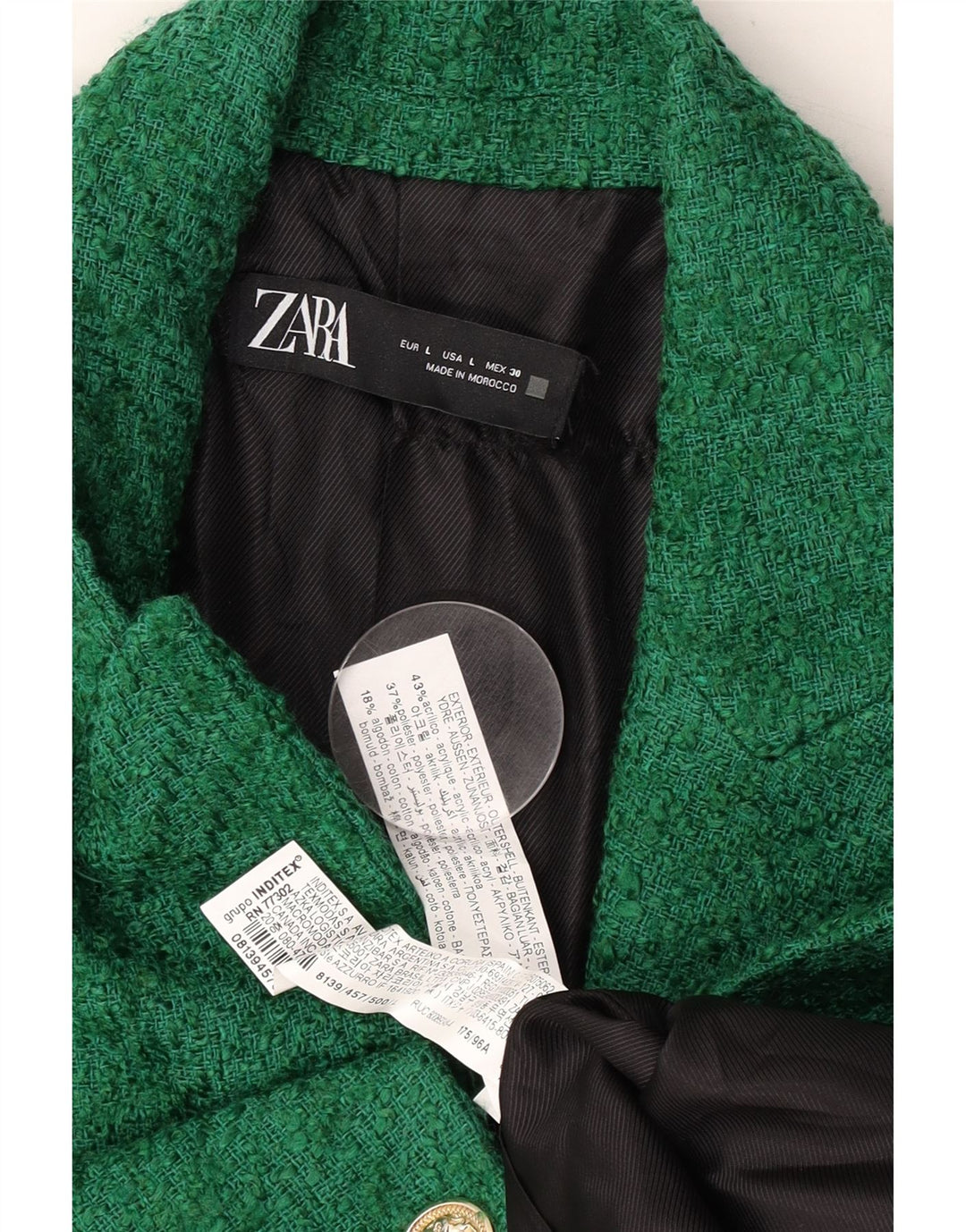 Zara Chaqueta Blazer De 1 Botón Para Mujer Reino Unido 46 Acrílico Verde Grande