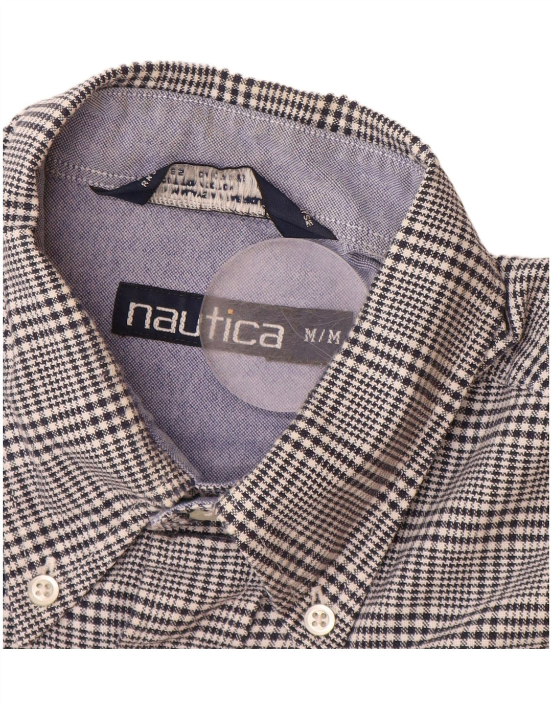 NAUTICA Camisa De Franela Hombre Mediana Azul Marino Pata De Gallo Algodón