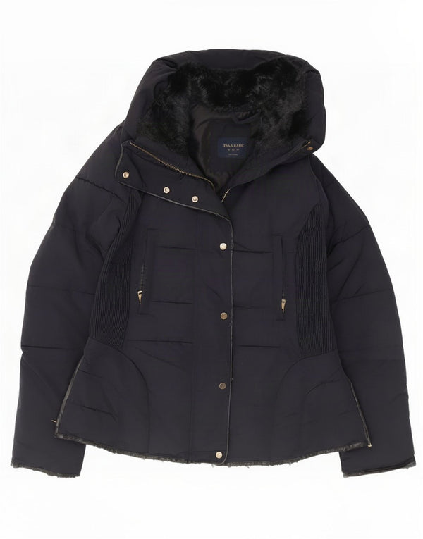 Zara Mujer Chaqueta Acolchada Con Capucha UK 46 Grande Azul Marino