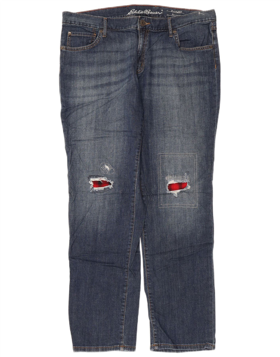 EDDIE BAUER Vaqueros rectos desgastados estilo novio para mujer W36 L30 Azul