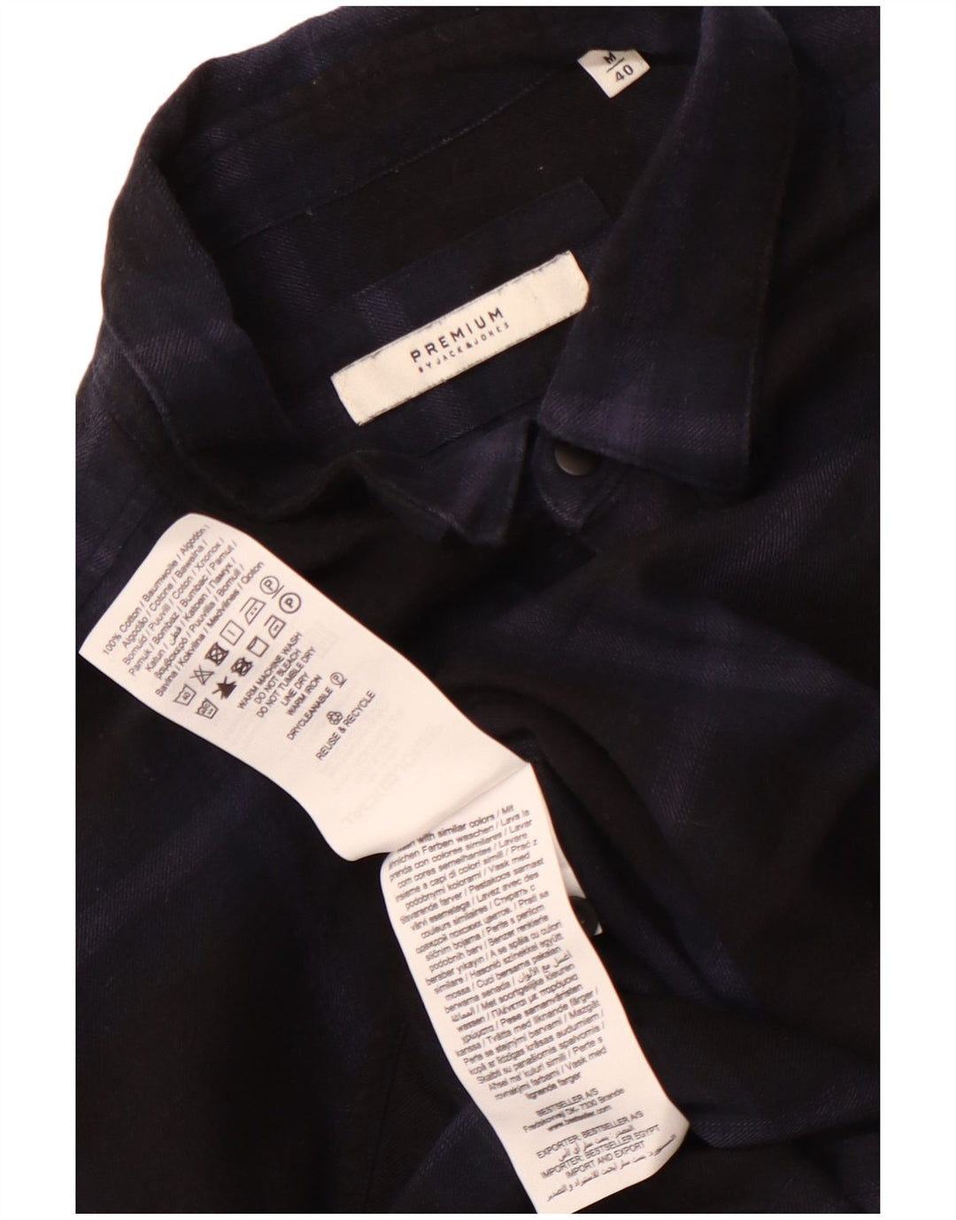 JACK & JONES Camisa de franela para hombre Talla 40 Mediana Azul marino Cuadros Algodón