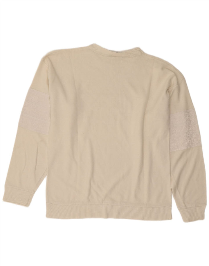 Vintage hombres sudadera gráfica jumper algodón blanco medio