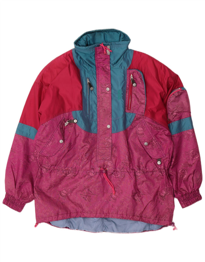 Vintage mujer jersey chaqueta de esquí de gran tamaño Reino Unido 16 bloque de color rosa grande