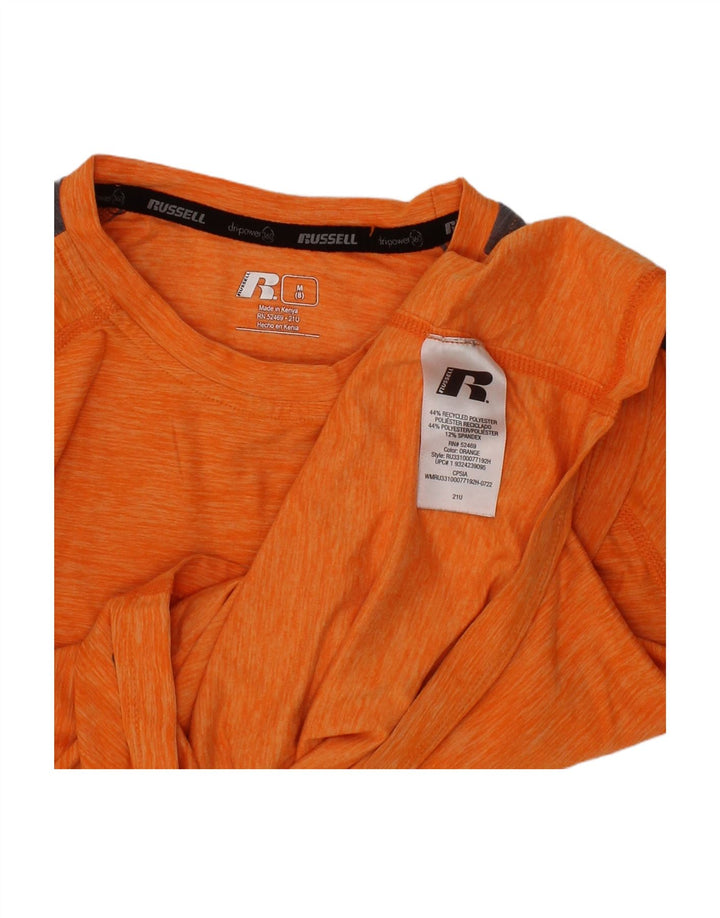 RUSSELL ATHLETIC Boys Dri-Power Top Long Sleeve 7-8 Years Medium Orange