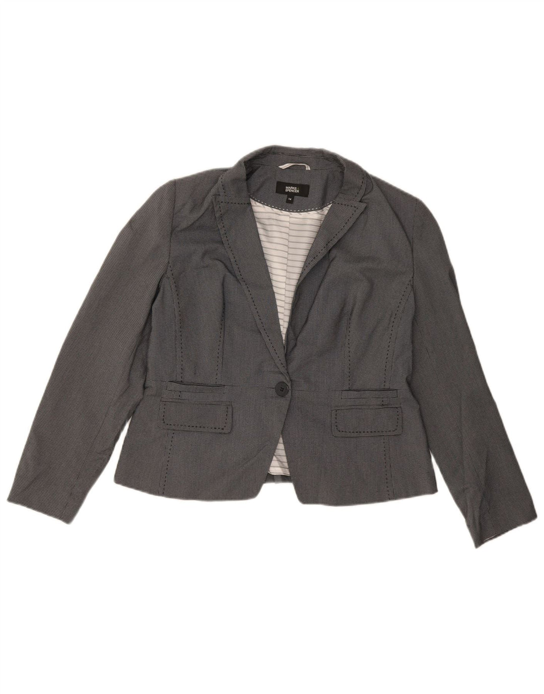 Marks & Spencer Chaqueta tipo blazer con 1 botón para mujer, Reino Unido 44, cuadros grises medianos