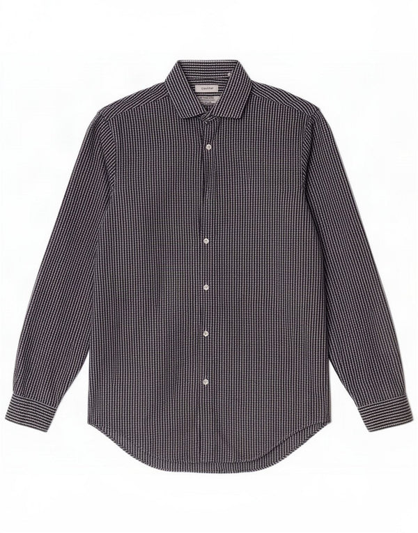 Camisa ajustada Calvin Klein para hombre Talla 15 1/2 Algodón a cuadros azul mediano