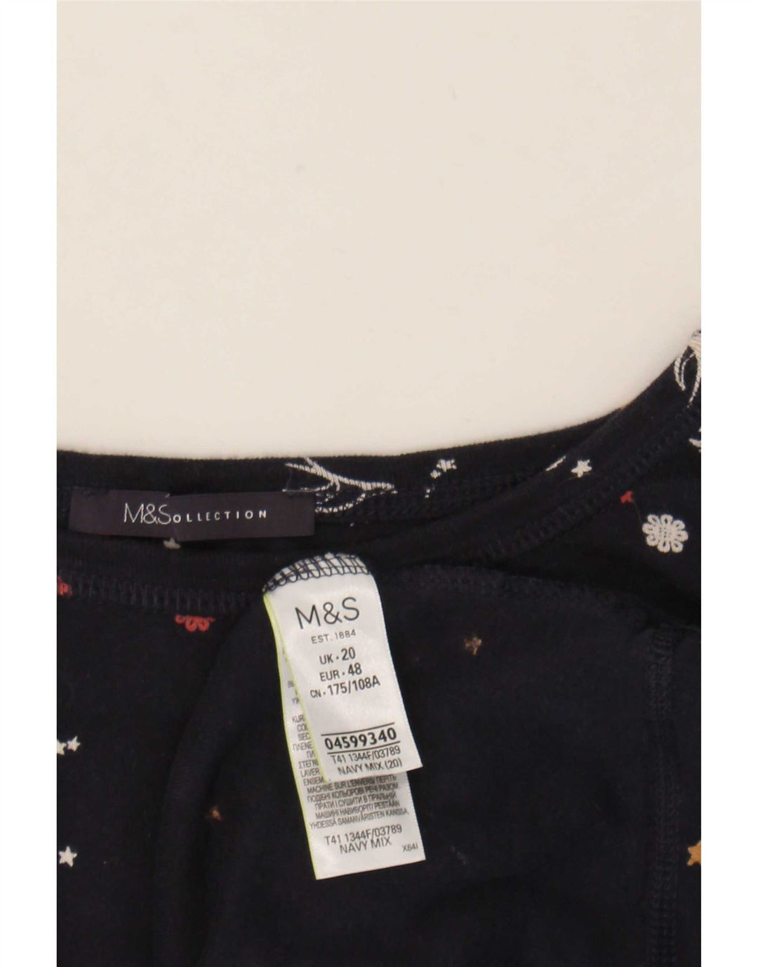Marks & Spencer Top con estampado abstracto para mujer, manga 3/4, UK 20, 2XL, azul marino