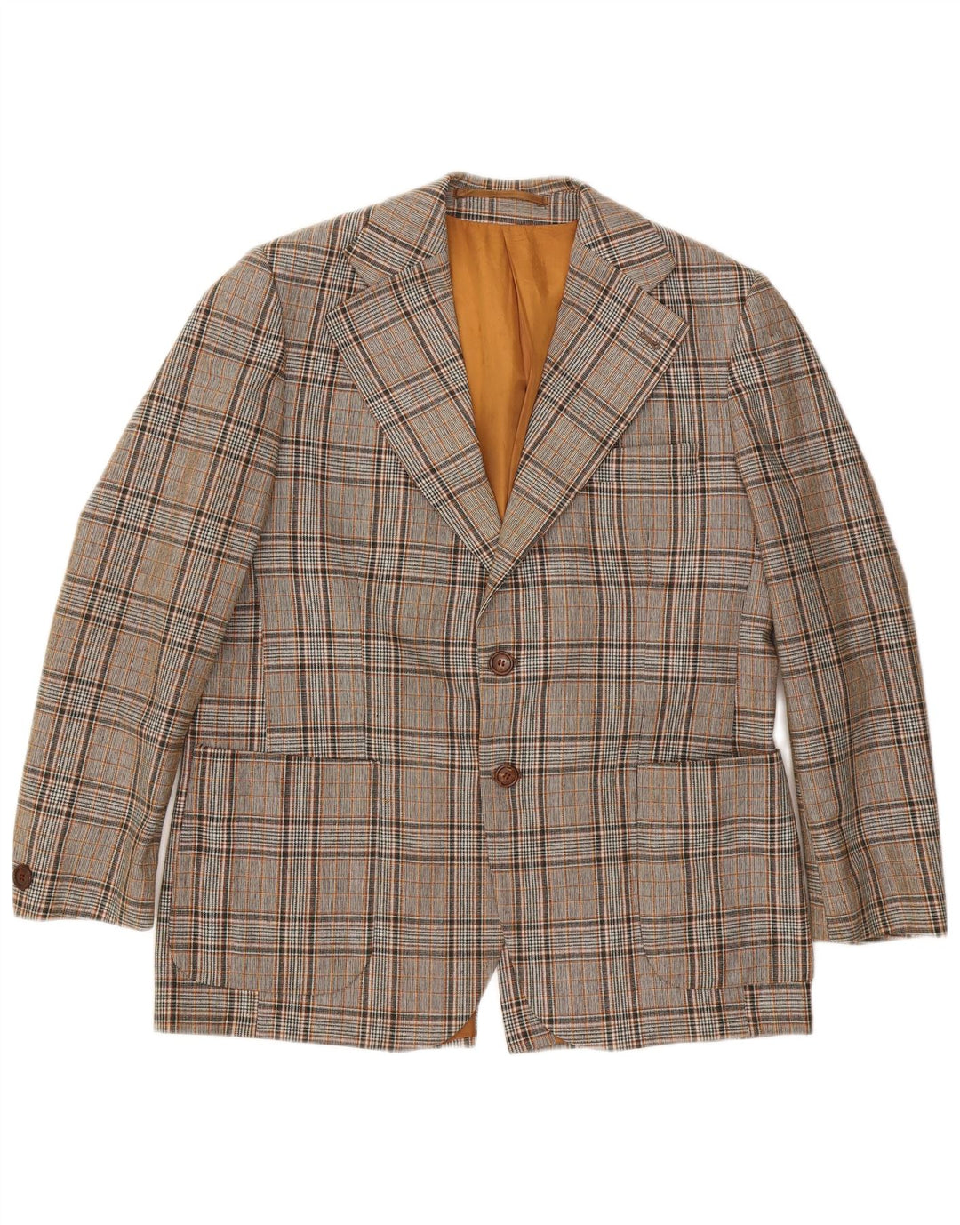 VINTAGE Chaqueta Blazer de 2 botones para hombre Reino Unido 40 Poliéster a cuadros gris grande