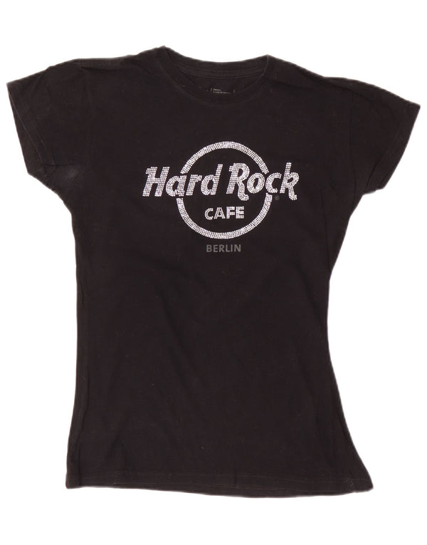Hard Rock Cafe Mujer Berlin Graphic Camiseta Top UK 8 Small Algodón Negro