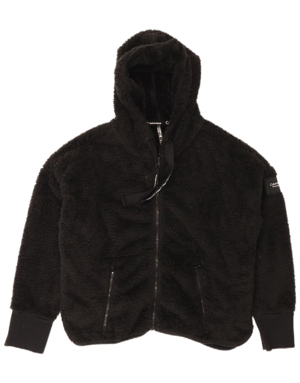 Calvin Klein Chaqueta polar extragrande con capucha para mujer UK 18 XL Poliéster negro