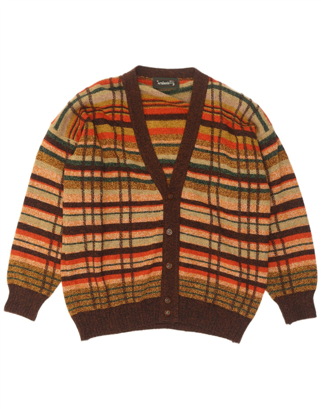 Arslanli Cárdigan para hombre de lana de cordero a cuadros multicolores grandes