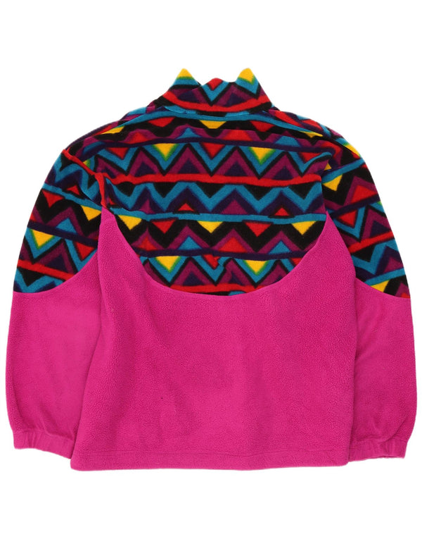 Vintage mujer chaqueta polar Reino Unido 20 2XL rosa geométrico retro