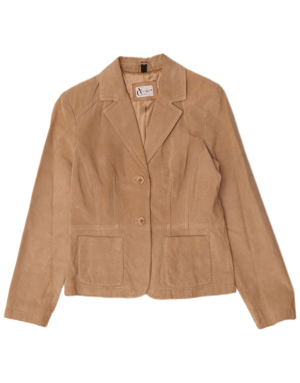 Vivien Caron Chaqueta tipo blazer de ante con 2 botones para mujer EU 36 Small Beige Leather