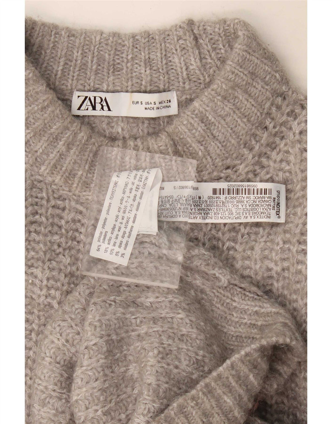 Zara Mujer Oversize Cuello Alto Jersey Jersey UK 10 Small Gris Poliéster