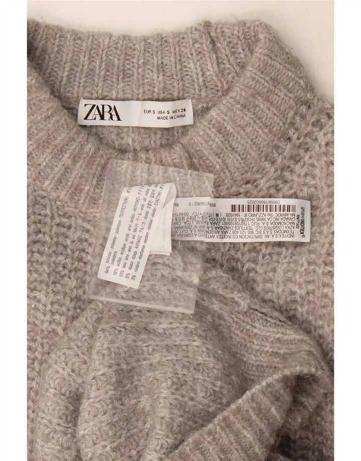 Zara Mujer Oversize Cuello Alto Jersey Jersey UK 10 Small Gris Poliéster