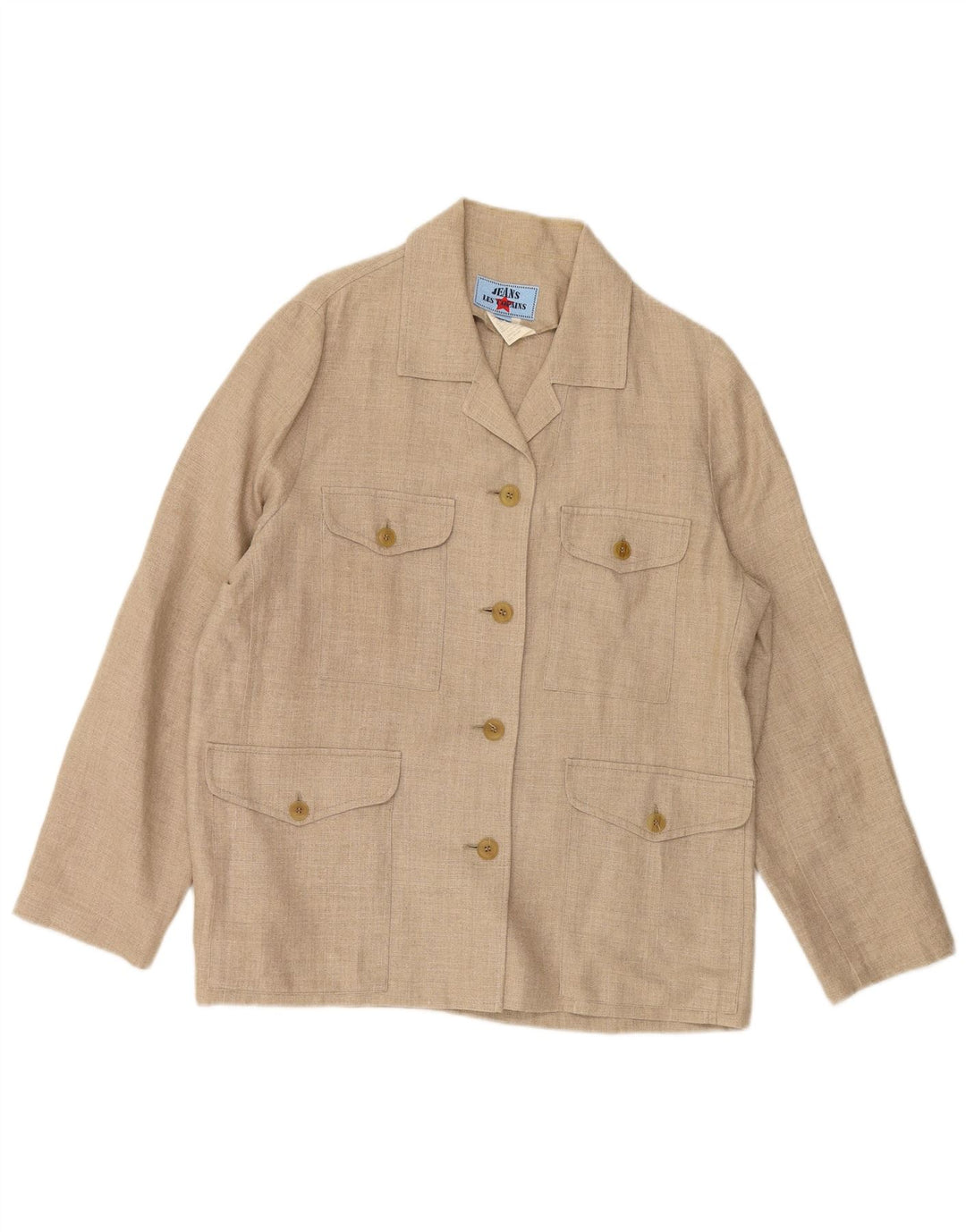 LES COPAINS Chaqueta tipo blazer de 4 botones para mujer IT 46 Large Beige Linen