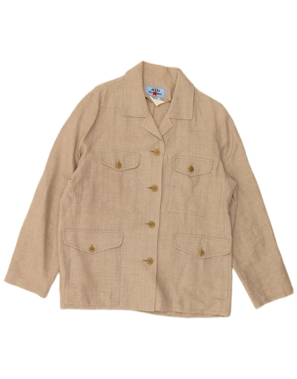 LES COPAINS Chaqueta tipo blazer de 4 botones para mujer IT 46 Large Beige Linen