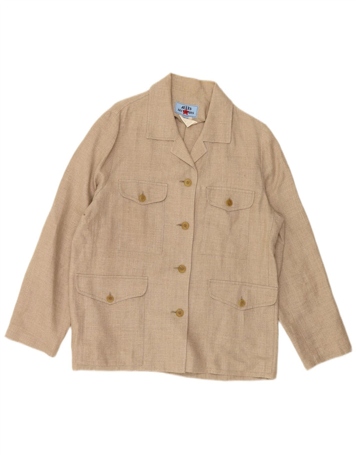 LES COPAINS Chaqueta tipo blazer de 4 botones para mujer IT 46 Large Beige Linen