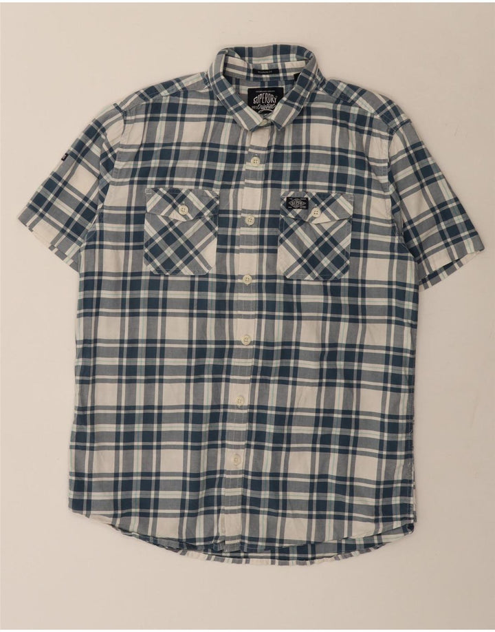 Superdry Camisa De Manga Corta Para Hombre XL De Algodón A Cuadros Azul