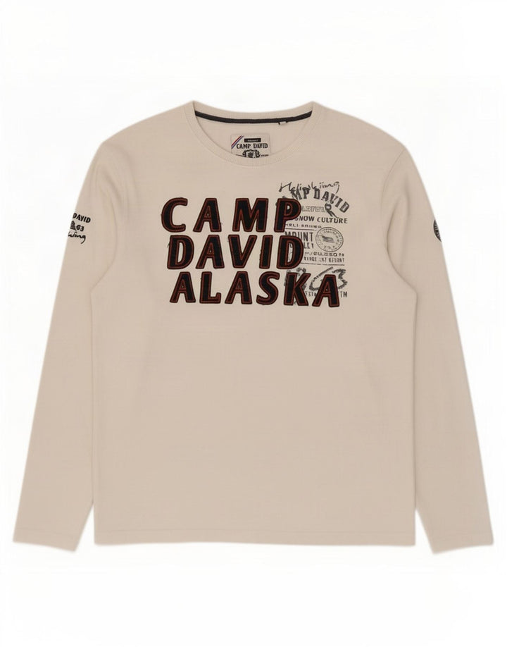 Camp David Camiseta gráfica para hombre manga larga XL algodón blanco