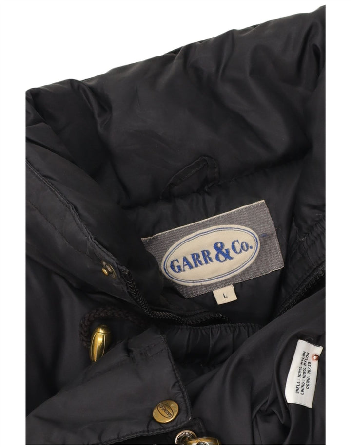 Vintage hombres con capucha chaqueta acolchada Reino Unido 40 grande nylon negro