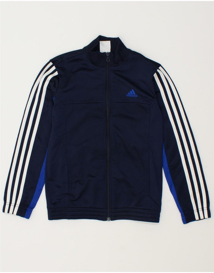 ADIDAS Boys Tracksuit Top Jacket 9-10 Years Navy Blue Colourblock Vintage Adidas and Second-Hand Adidas from Messina Hembry 