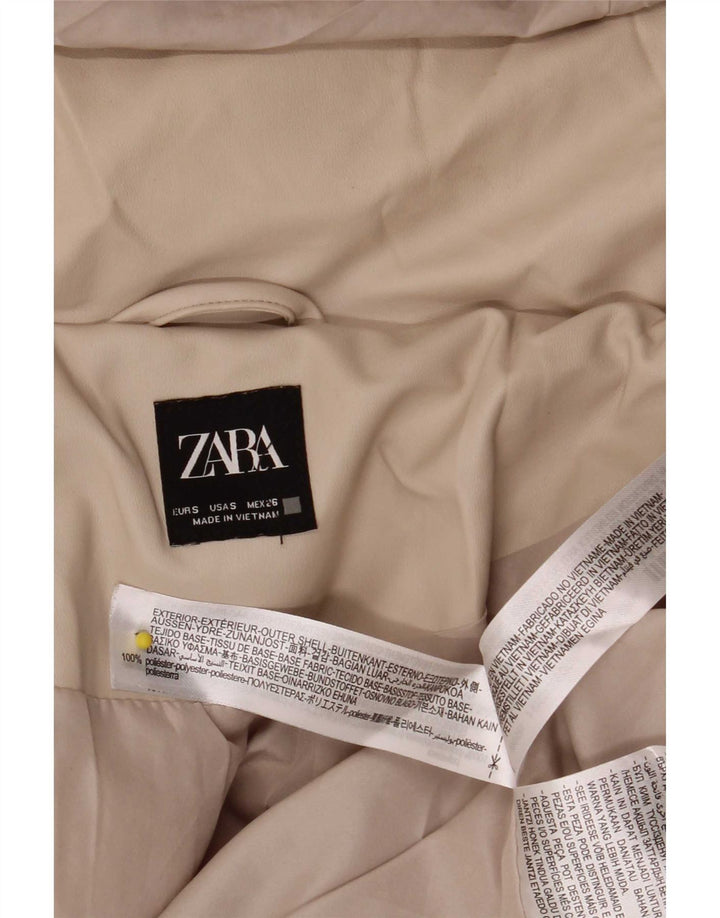 Zara Mujer Chaqueta Acolchada Extragrande Con Capucha UK 10 Small Beige Poliéster