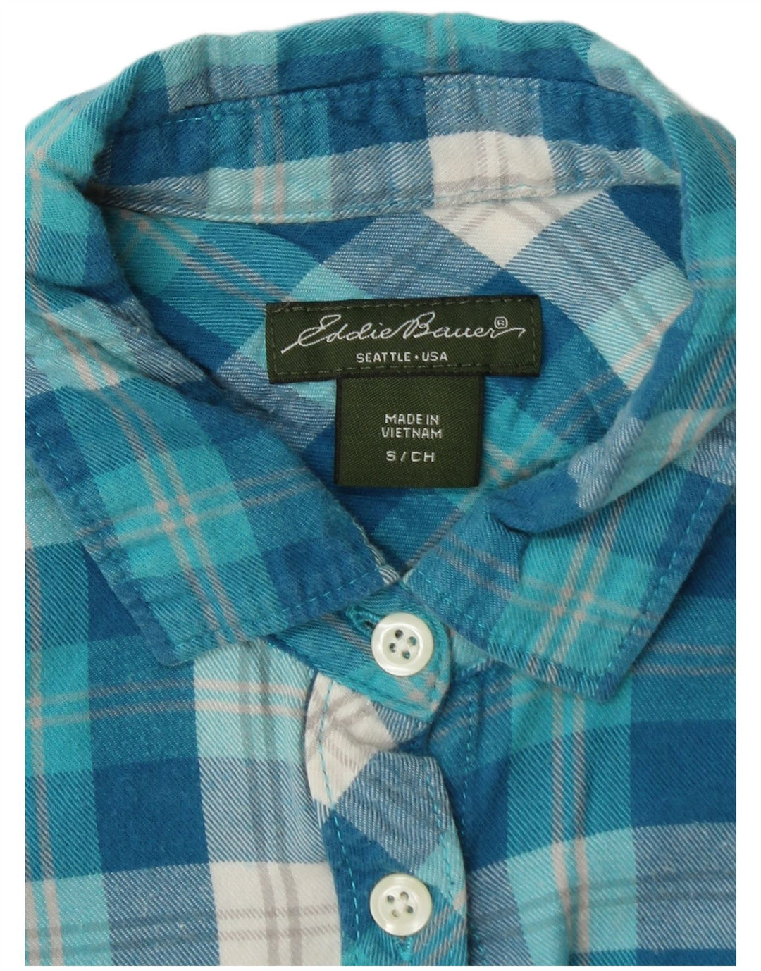 EDDIE BAUER Camisa de franela para mujer UK 10 Small Blue Check Cotton
