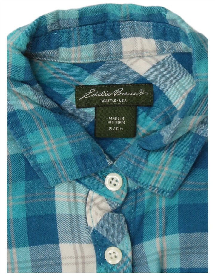EDDIE BAUER Camisa de franela para mujer UK 10 Small Blue Check Cotton