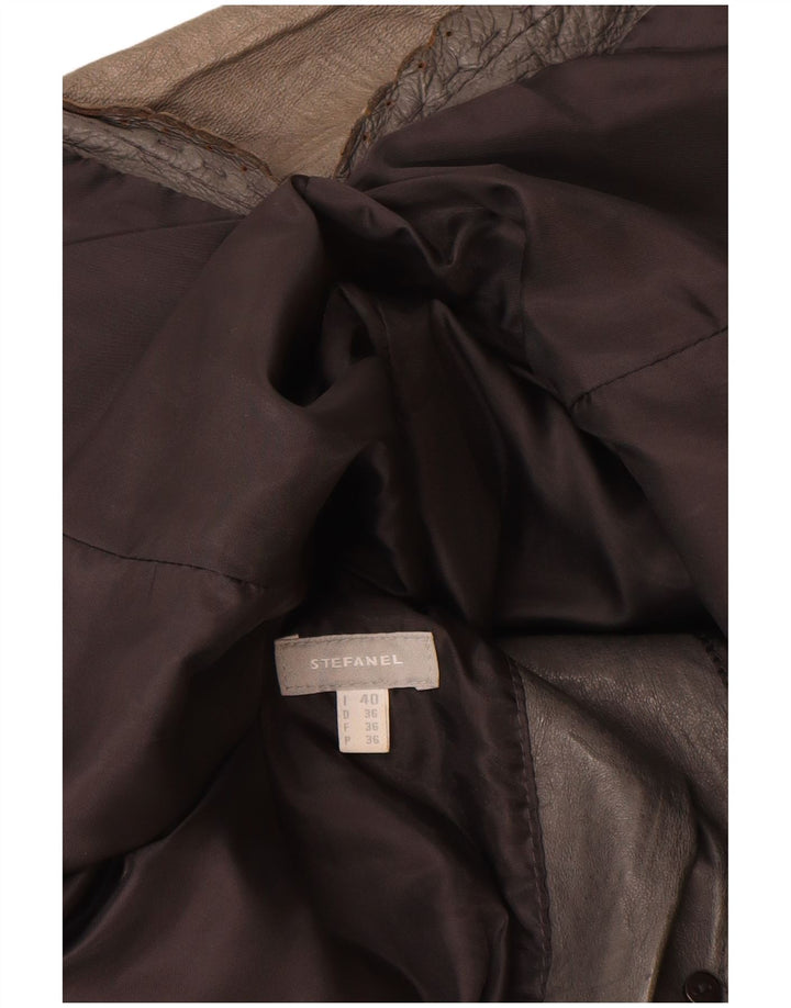 Stefanel Chaqueta tipo blazer de cuero con 2 botones para mujer IT 40 Small Gray Leather