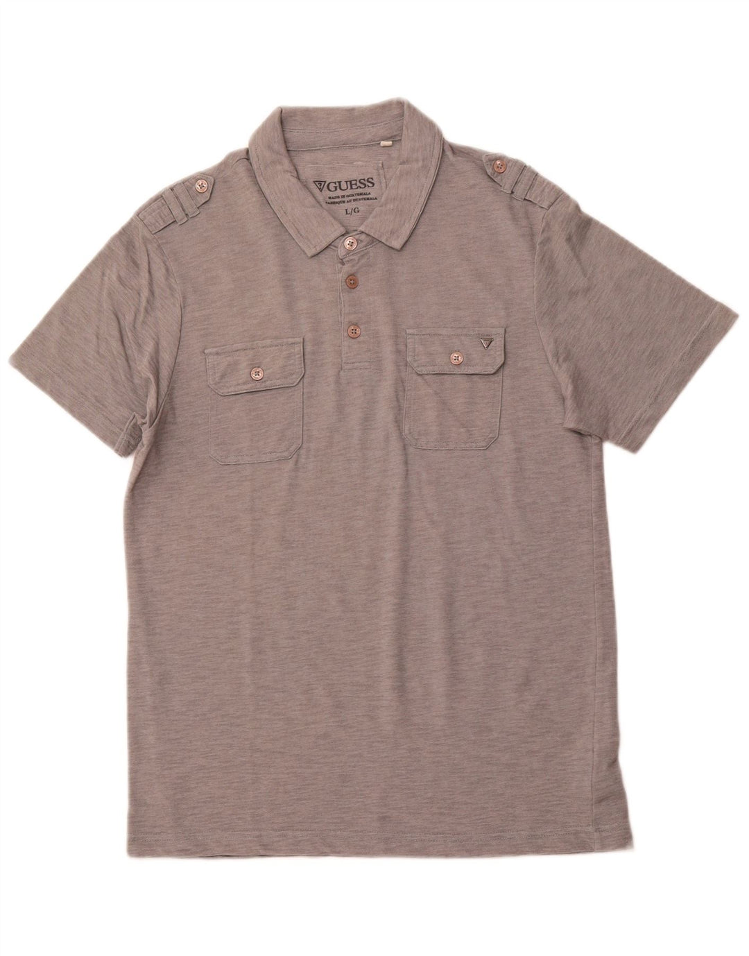 GUESS Polo militar para hombre de algodón a rayas grises grandes