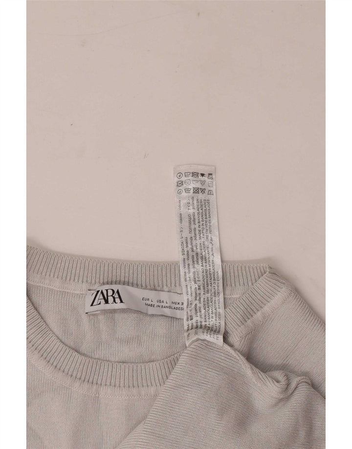 Zara Mujer Crop Top UK 44 Viscosa Gris Grande