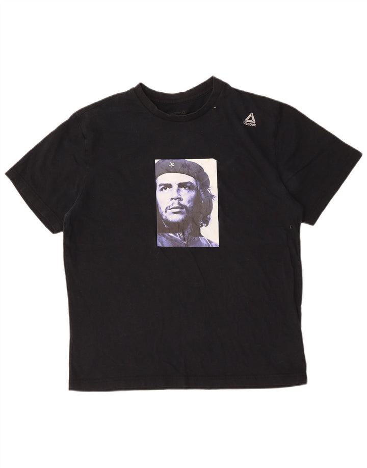 Reebok Camiseta gráfica para hombre Top grande de algodón negro