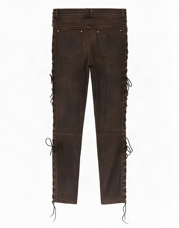 Vintage hombres motorstyle cuero pantalones grandes W32 L32 negro