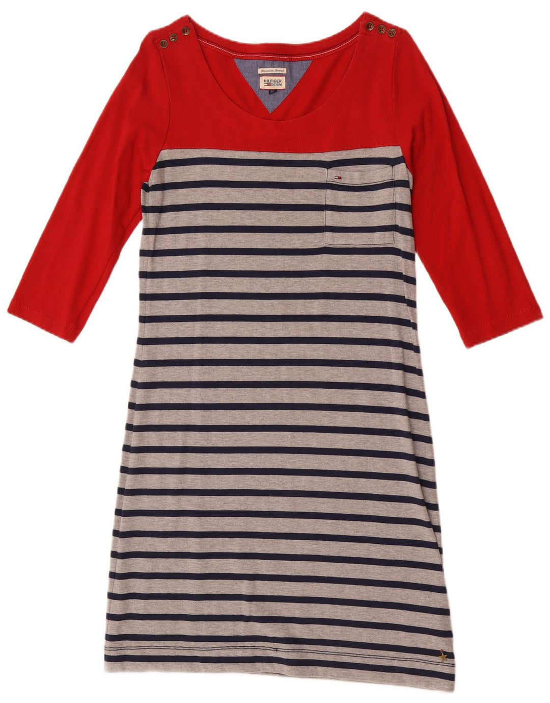 Tommy Hilfiger Vestido básico de manga 3/4 para mujer UK 42 Mediano Rayas rojas