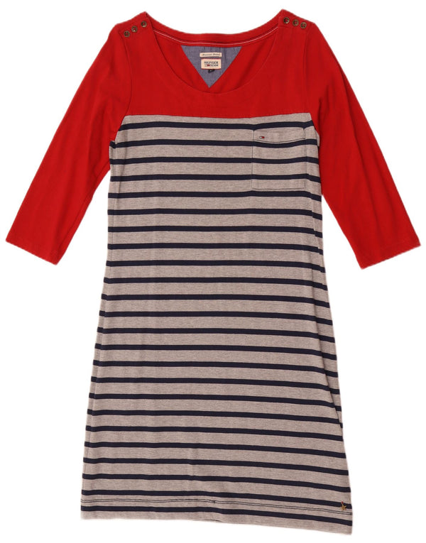 Tommy Hilfiger Vestido básico de manga 3/4 para mujer UK 42 Mediano Rayas rojas