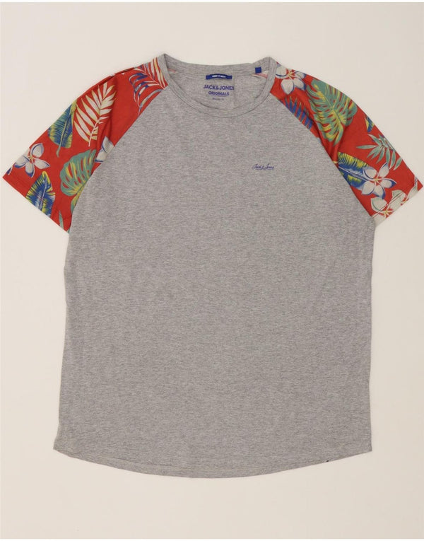 Jack & Jones Hombre Regular Fit Camiseta Top XL Algodón Floral Gris