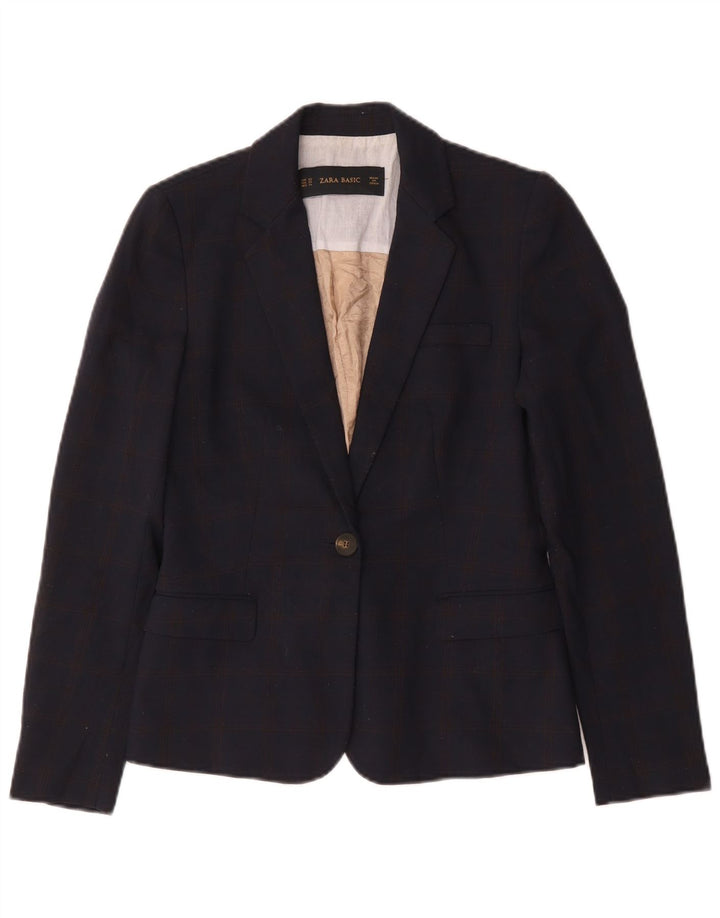 Zara Chaqueta Blazer De 1 Botón Para Mujer UK 6 XS Poliéster Azul Marino