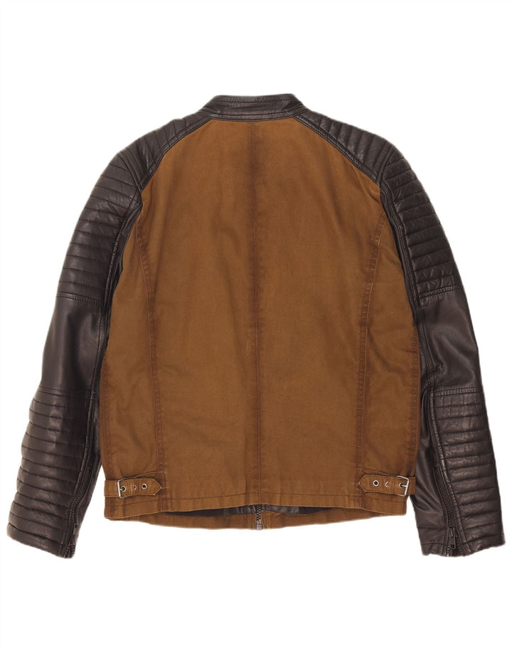 Freaky Nation Chaqueta Racer para hombre UK 38 Marrón medio Colorblock