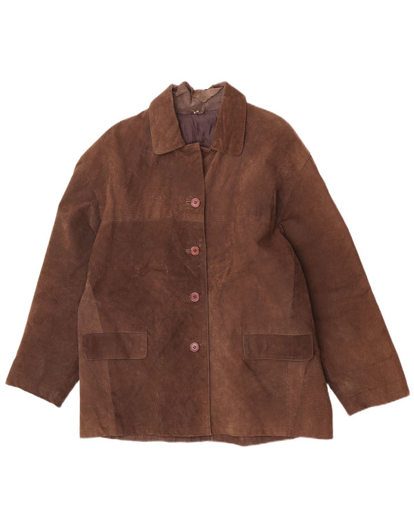 Vintage mujer suelta ajuste chaqueta de cuero Reino Unido 14 cuero marrón medio