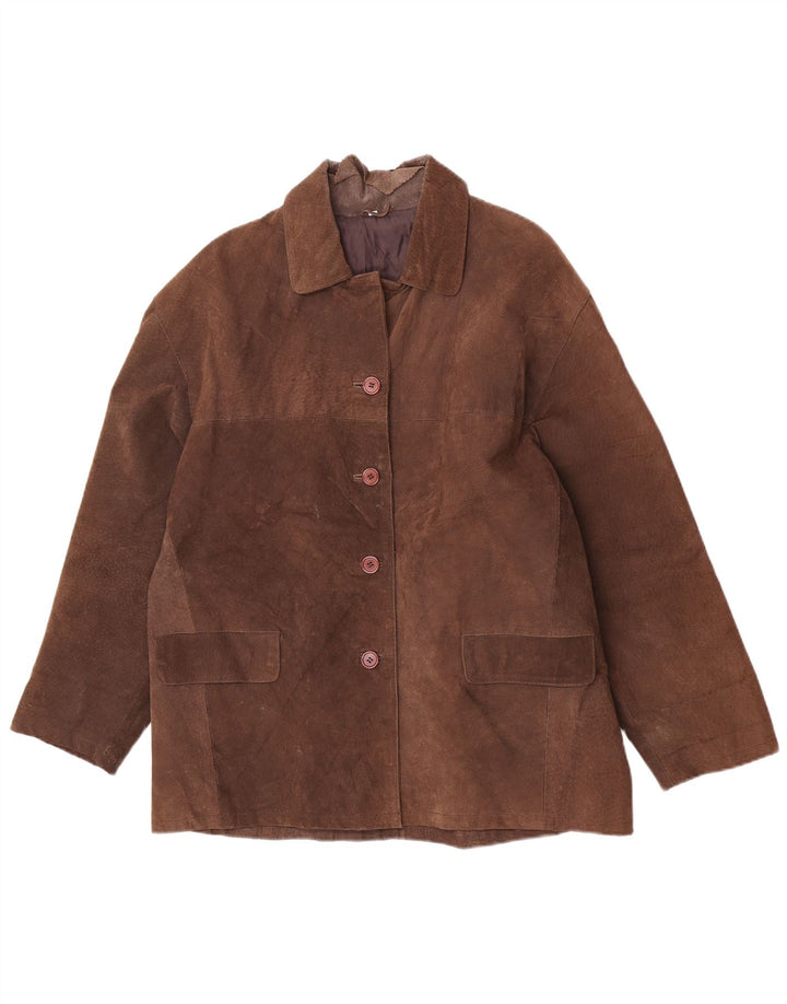 Vintage mujer suelta ajuste chaqueta de cuero Reino Unido 14 cuero marrón medio