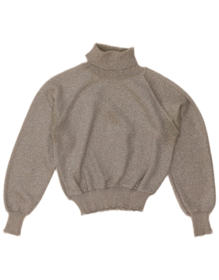 Vintage mujer crop roll cuello jersey suéter Reino Unido 12 gris medio
